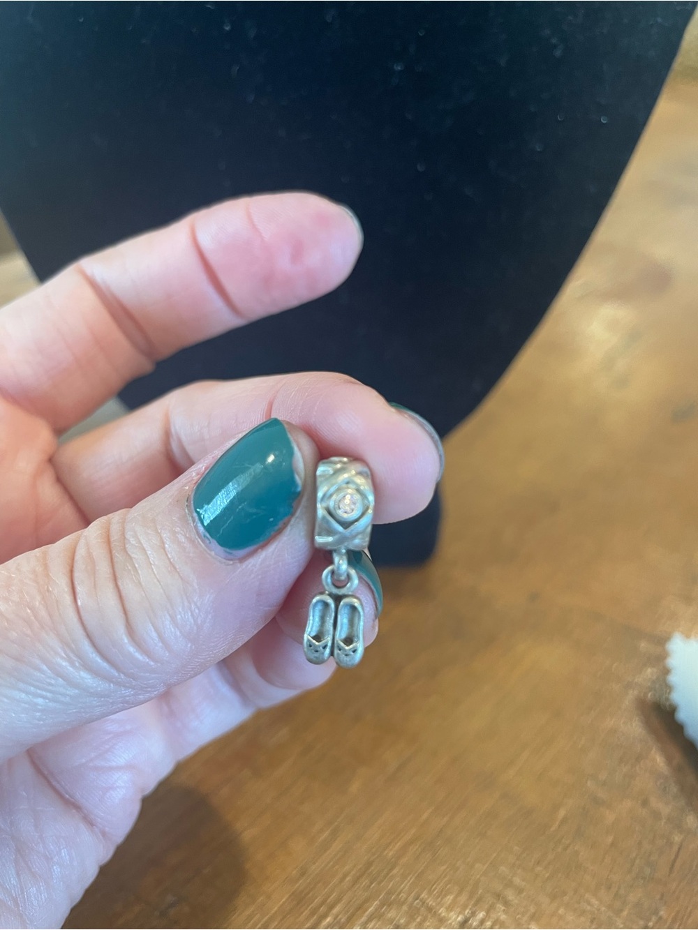 Pandora Sterling Silver dangle Ballet Shoe Charm Pendant with Crystal in Silver